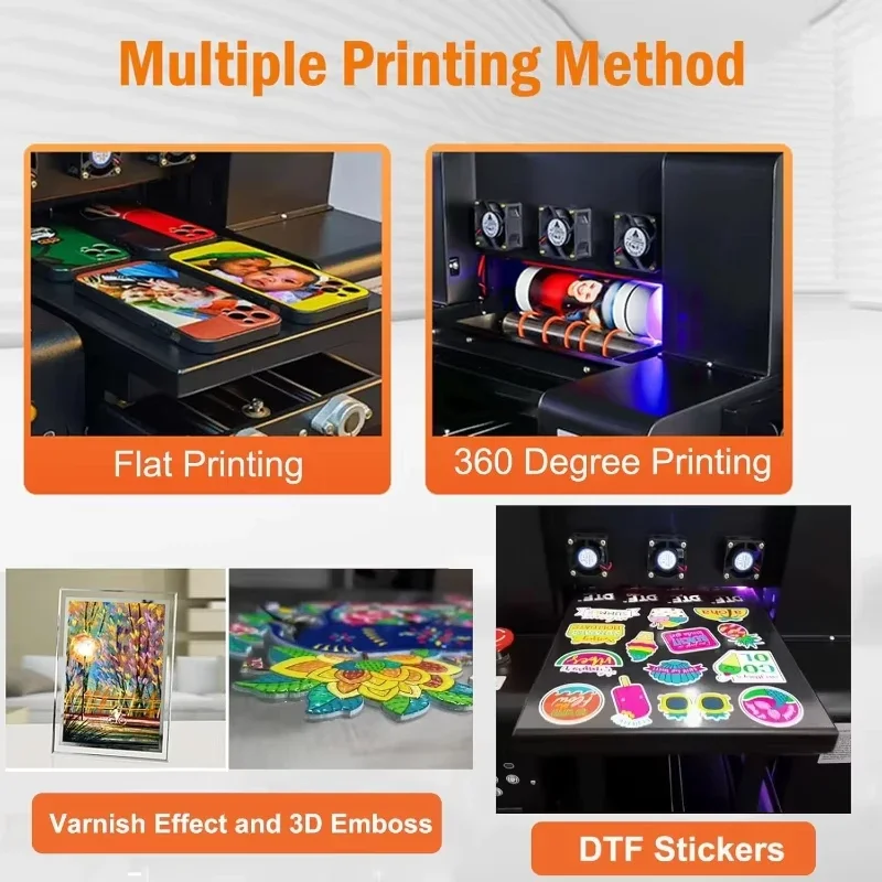 SIHAO UV Printer A3 A4 DTF UV Printer UV LED Inkjet Printer USB 5760 x 1440dpi with Rotation for Bottles/Paper/Phone Case/PVC