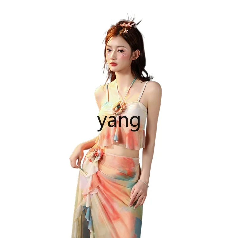 

LMM women's high-end long dress split skirt, leg cover, suspender, slim hot spring swimsuit