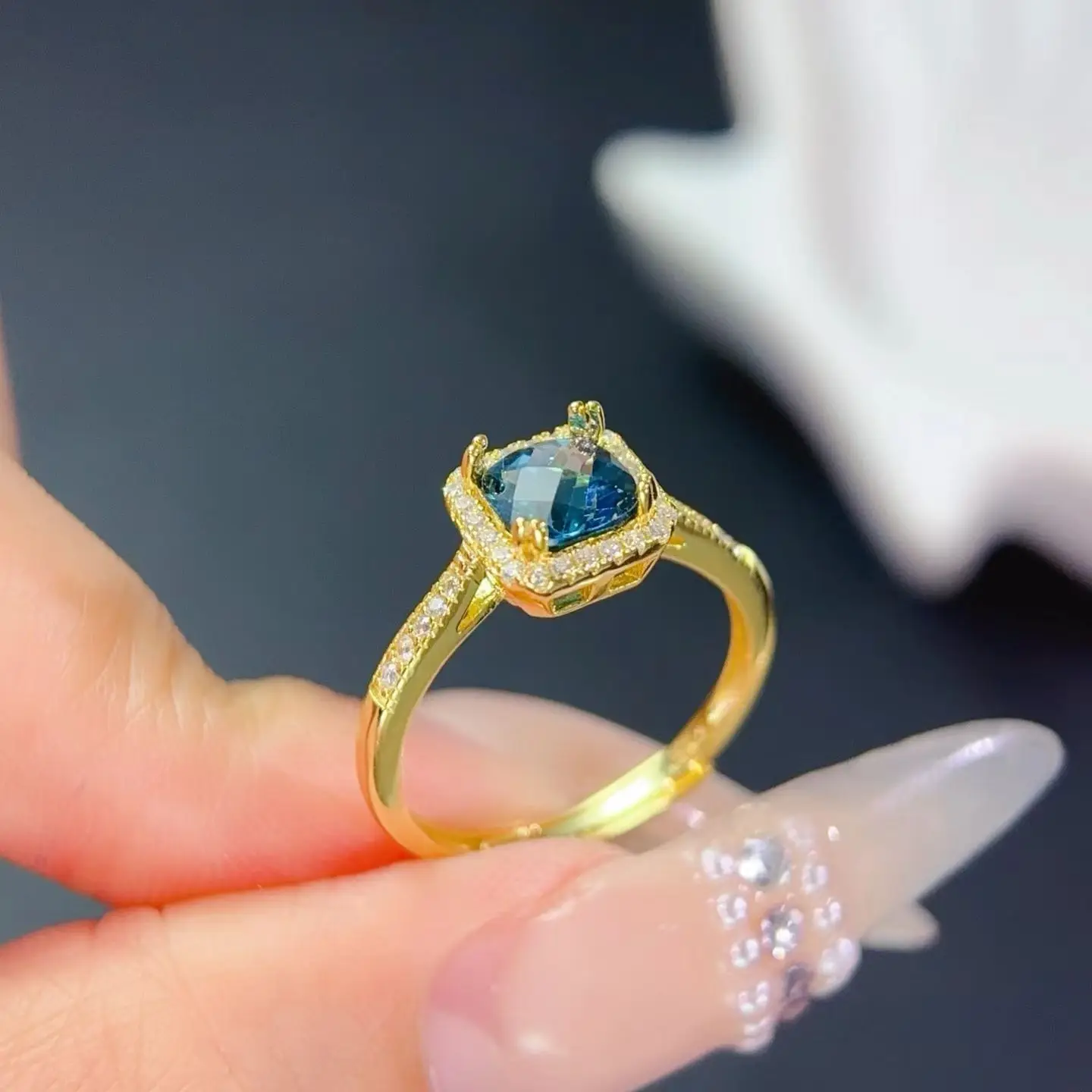Genuine London Blue Topaz Ring 925 Silver 1ct Natural Topaz Jewelry with Certificate Birthday Gift for Woman