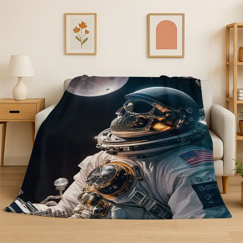 Cartoon Astronaut Spaceman Planet Flannel Blanket Soft Throw Blanket for Bedroom Living Room Bed Travel Camping Nap Cover Gift