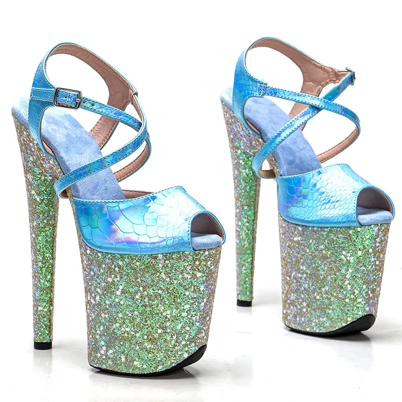 Leecabe 8Inch/20cm  Snake PU upper  glitter Platform party High Heels sandals Shoes Pole Dancing Shoes