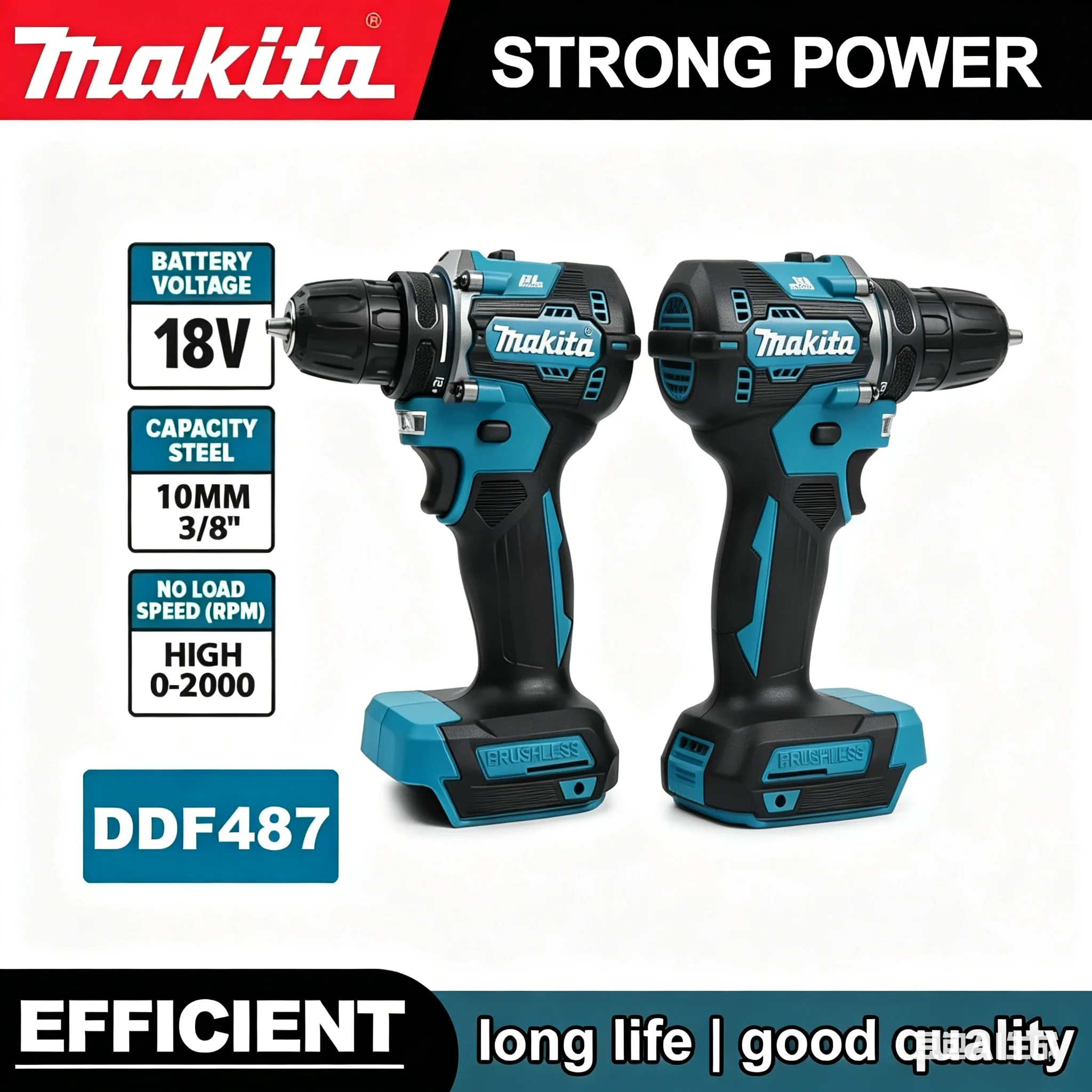 

Makita DDF487 Cordless Brushless Electric Drill Driver Compact High Torque LXT Electric Variable Speed Brushless Motor Tool