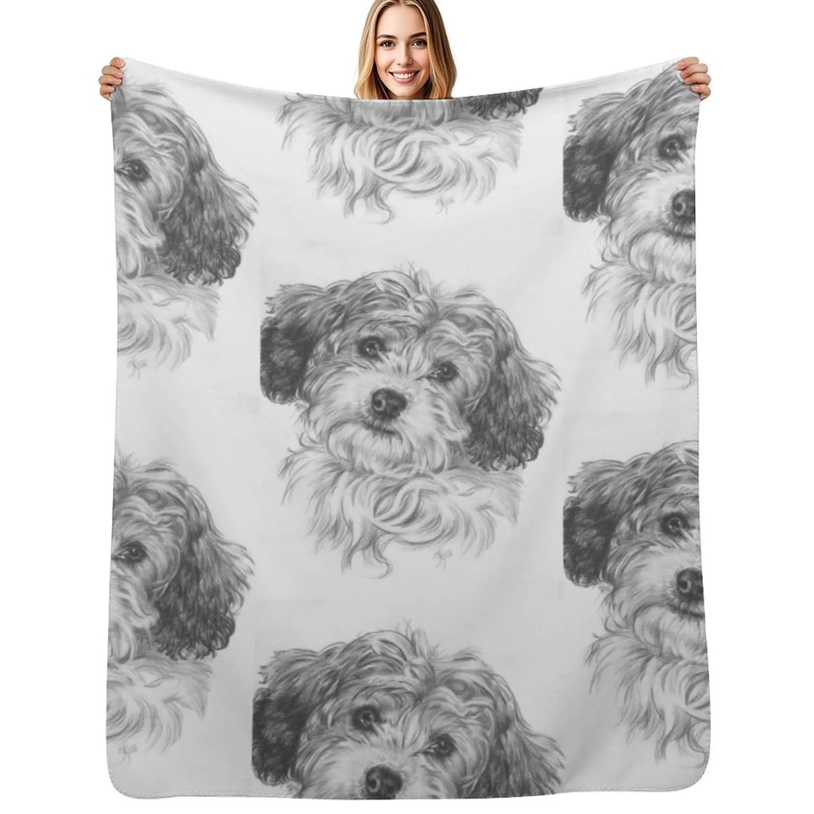 Manta de felpa suave y acogedora con diseño de retrato de Darling Cavachon en grafito para sofá
