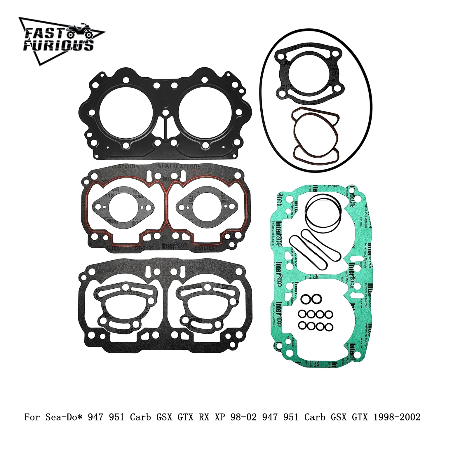 

For Sea-Do* 947 951 Carb GSX GTX RX XP 98-02 947 951 Carb GSX GTX 1998-2002 Engine Rebuild Gasket Crank Seal Kit