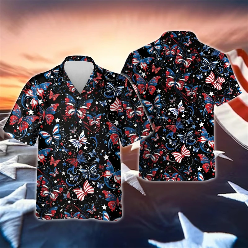 July Fourth American Independence Day 3D Printed Shirts For Men Clothes USA Flag Eagle Lapel Blouse Patriotic US Male Women Tops