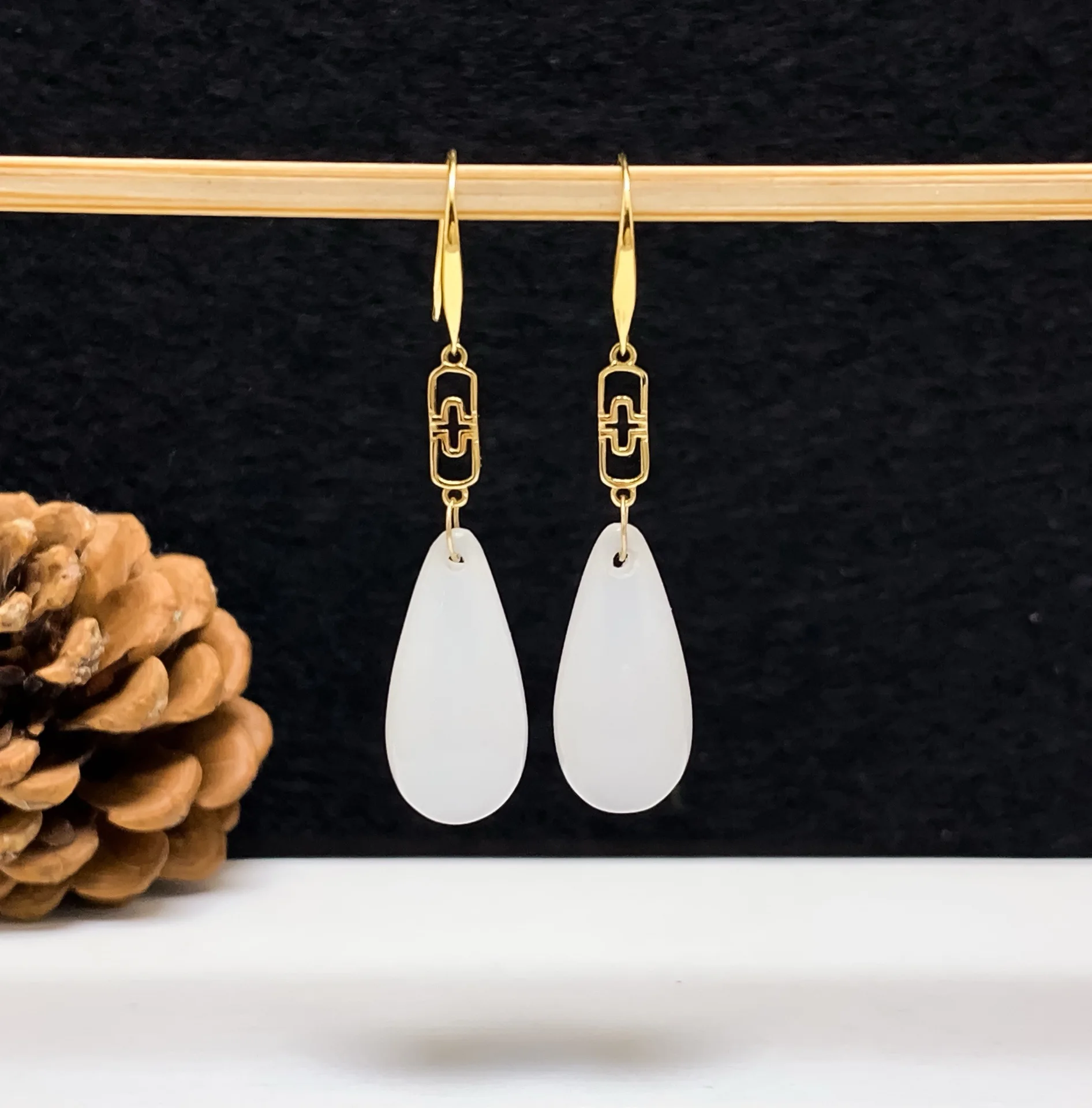 SHILOVEM 18k Yellow gold Natural White Jasper earring  classic fine Jewelry women wedding women  wholesale yze0818911hby