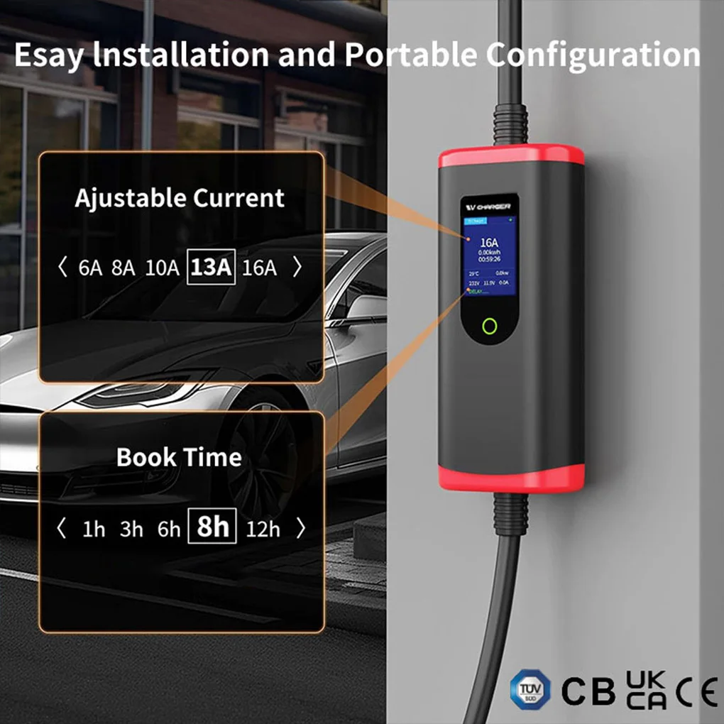 

Портативное зарядное устройство для электромобилей Type-2, разъем типа 2, 16A, 3,5 кВт, 5 м, зарядная станция Wallbox Wallbox EVSE для электромобиля