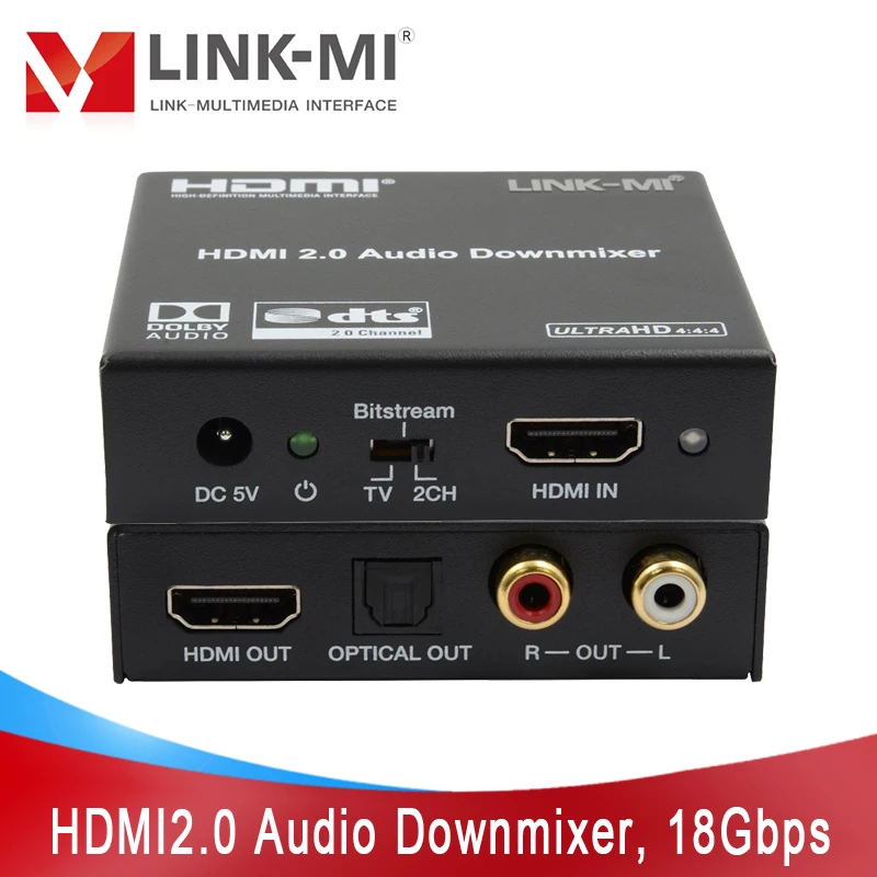 LINK-MI HDMI 18Gbps Audio Extractor with Audio Downmix 4K@60Hz Support HDMI source to digital optical/analog stereo L/R audio