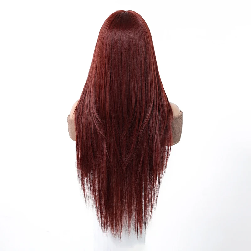 クリアランス セール: 前髪付き 28 インチ合成ウィッグ、ロング ストレート、滑らかでナチュラル、デイリー パーティー ロールプレイング、耐熱性