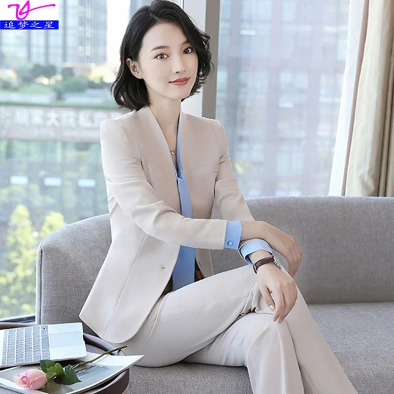 

1872Женский профессиональный костюм премиум-класса с длинными рукавами, офисная элегантная рабочая одежда, пиджак больших размеров, деловая официальная одежда с белым воротником