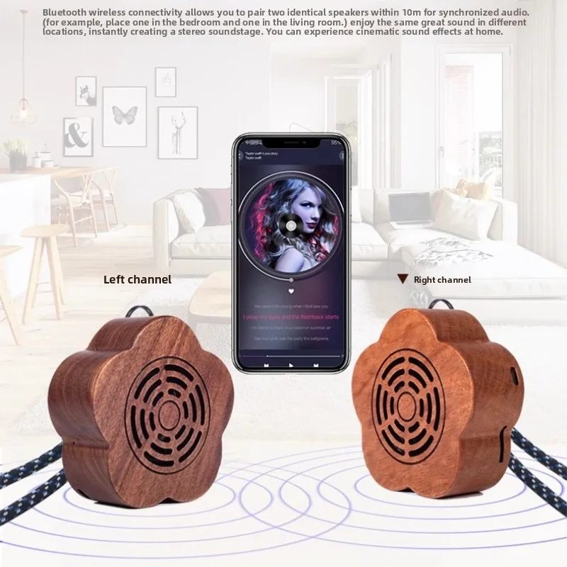SOTAMIA 1pcs Meihua Solid Wood Craft Wireless Bluetooth Speaker Can Be Plugged Into A Card Portable Mini Audio Radio Subwoofer