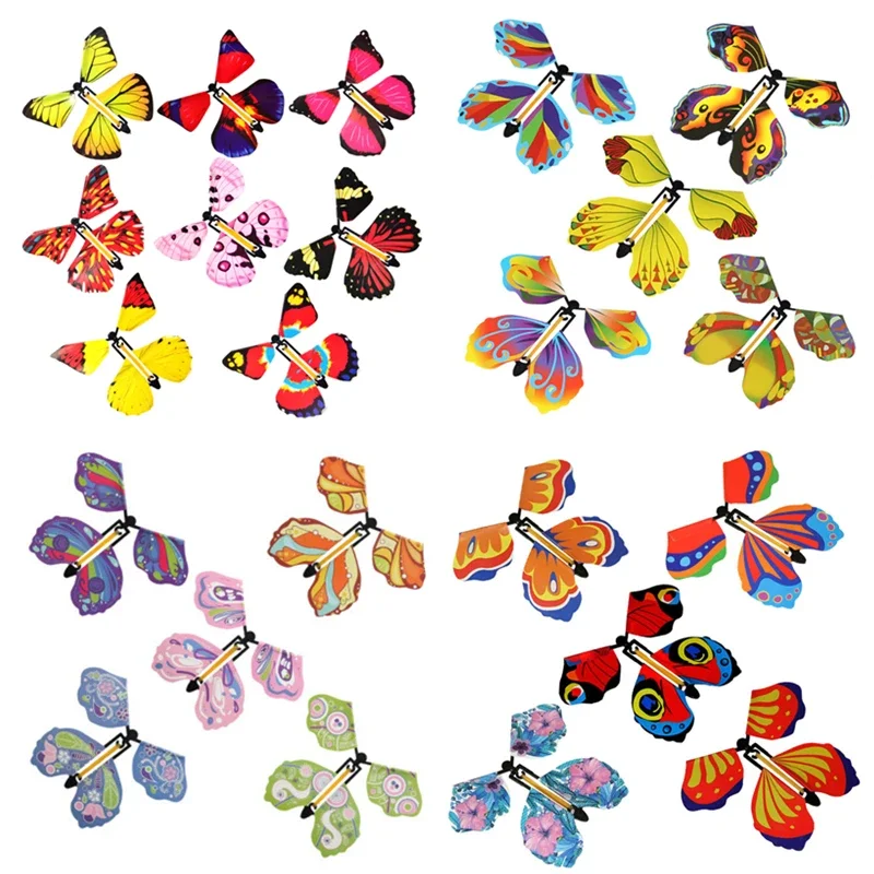 

5/10Pcs Magic Flying Butterfly Wind Up Toy In The Sky Funny Rubber Band Powered Cards Kids Tricks Props Party Great Surpris Gift