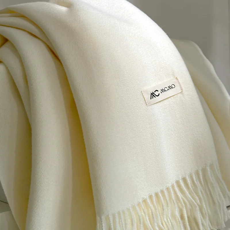 New Solid Color Brushed Scarf for Women Men, Thick Imitation Cashmere Warm Shawl, Winter Couple Dual-use Neck Wrap