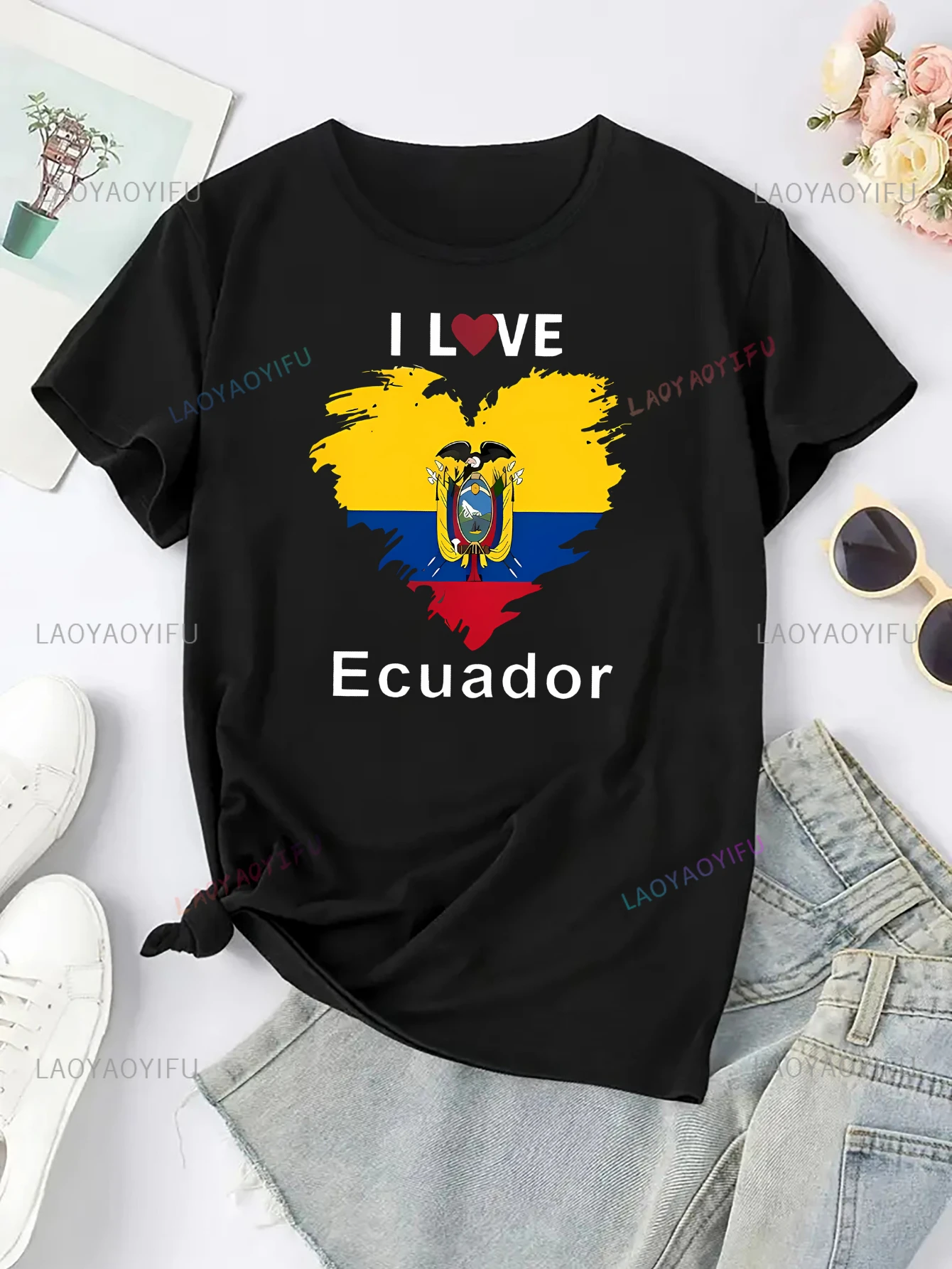 الإكوادور الوطنية القلب طباعة طاقم الرقبة تي شيرت المرأة ملابس رياضية عادية المحملة كل موسم الشارع أزياء شخصية فريدة من نوعها