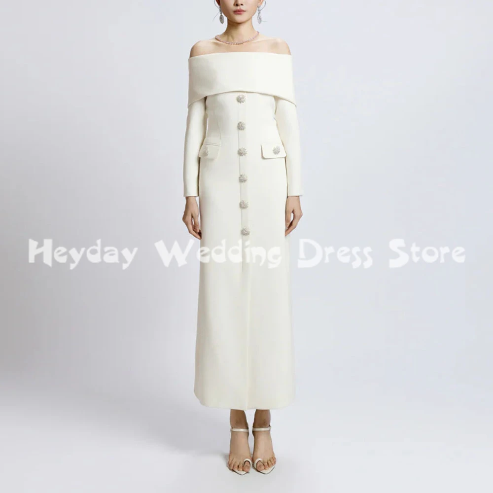 

Heyday Women's Button Straight Boat-neck Simple Evening Dresses With Long Sleeves Ankle-Length Formal Elegant Party Dresses 2025