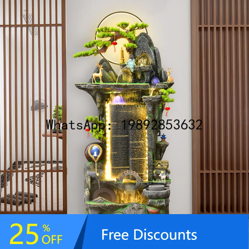 LYY Chinese Style Floor-Standing Rockery Water Fountain Ornament Living Room Wealth Feng Shui Wheel Humidifier Alpine