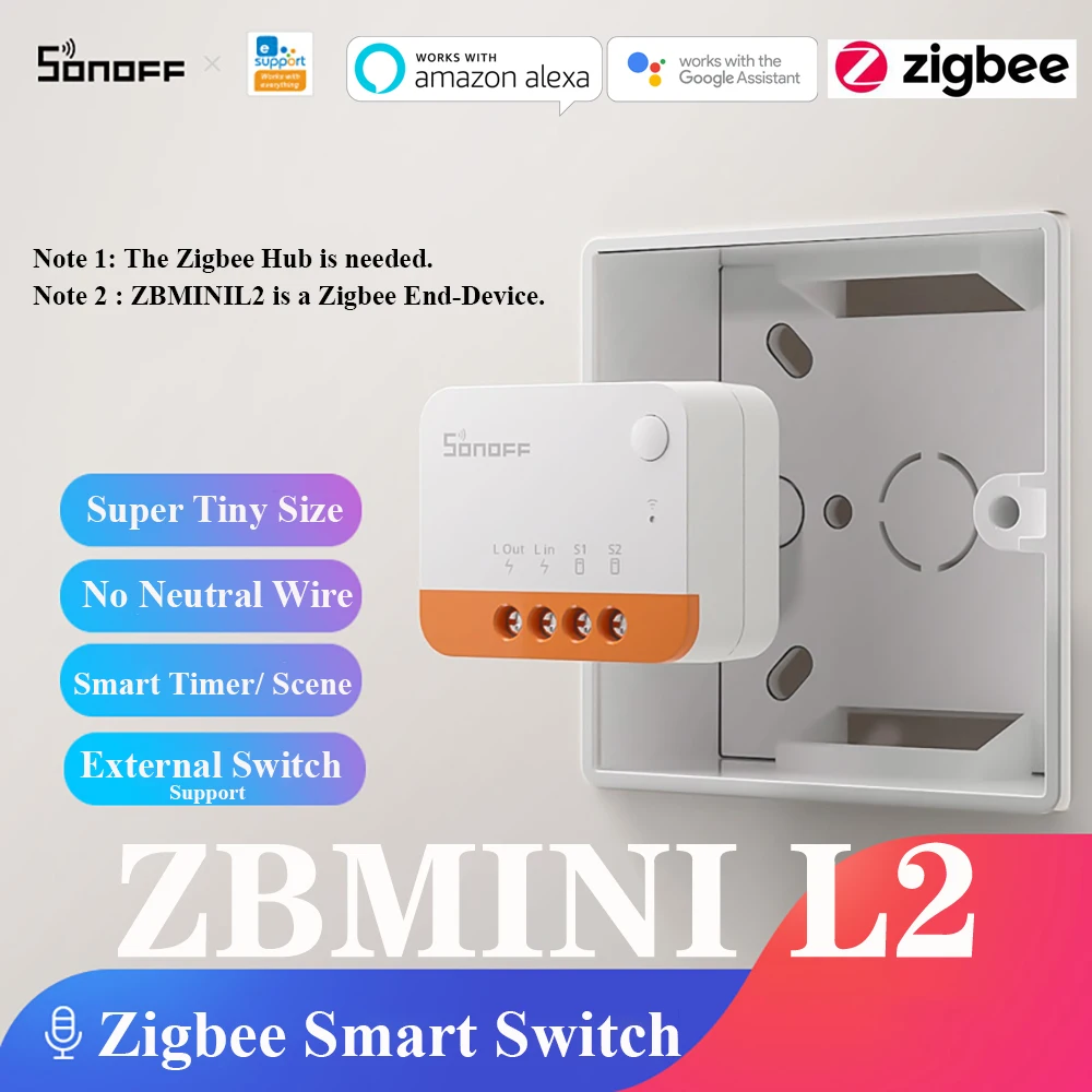 Умный переключатель SONOFF ZBMINIL2 Zigbee, мышка «сделай сам», двухстороннее Беспроводное управление, без нейтрального провода, требуется голосовой контроллер eWeLink Alexa Google Home