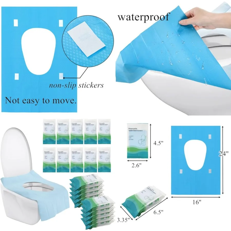 

Tebery 100-упак. чехлы на сиденья для унитаза, одноразовые, в индивидуальной упаковке, дорожные чехлы для унитаза, очень большие вкладыши для горшков, портативные W