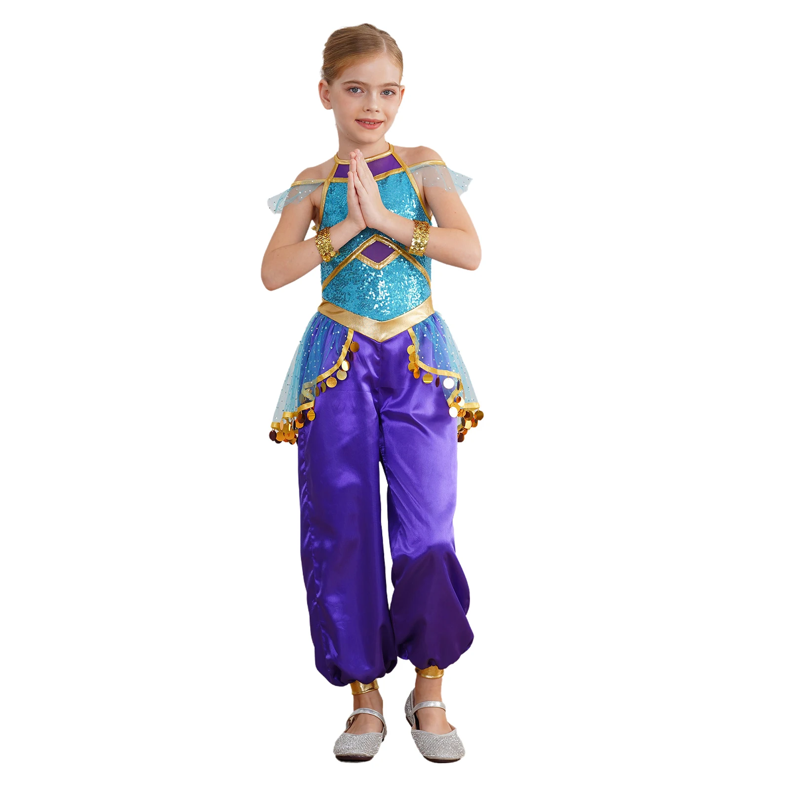 Girls Jasmin Dress Arabian Princess Costume Kid Halloween Cosplay Party Christmas Fancy Dress Bodysuit Halloween Cosplay Clothes