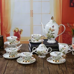 Bone China Coffee Set Camellia Style British Porcelain Tea Set Ceramic Pot Creamer Sugar Bowl Teatime Teapot Coffee Cup Mug Coff