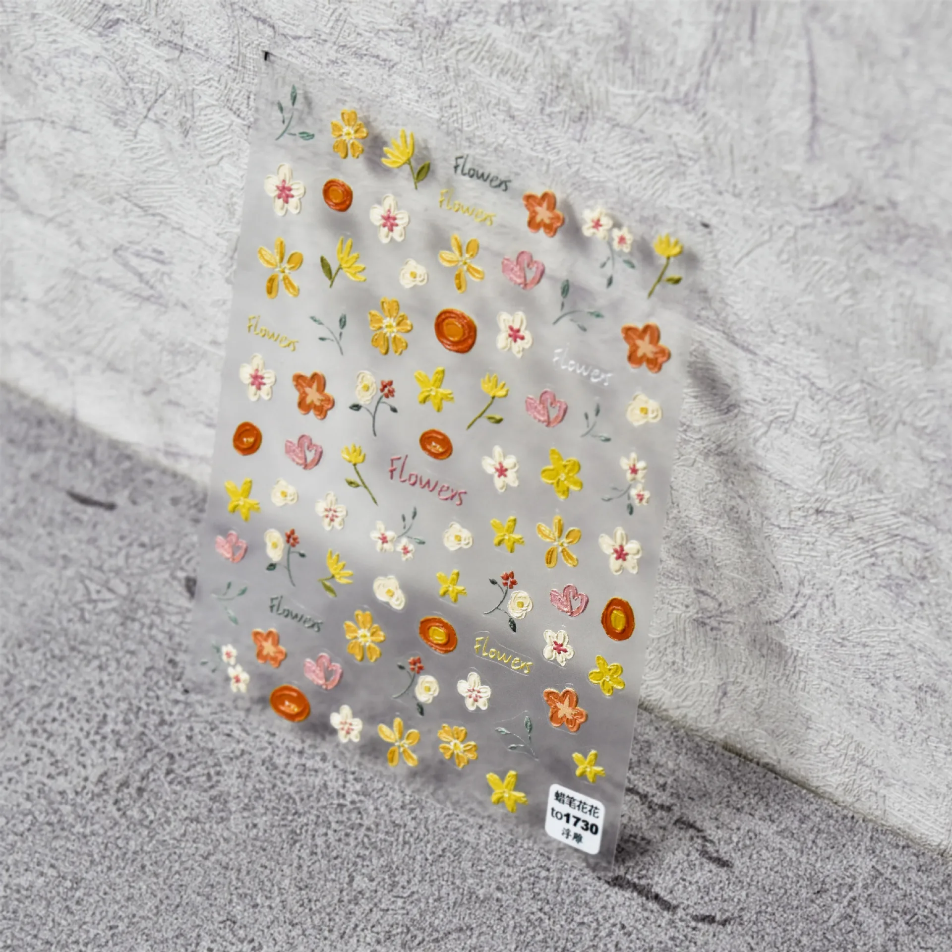 1 piece of 5D high quality embossed nail art sticker self-adhesive embossed delicate crayon flower design nail decal decoration