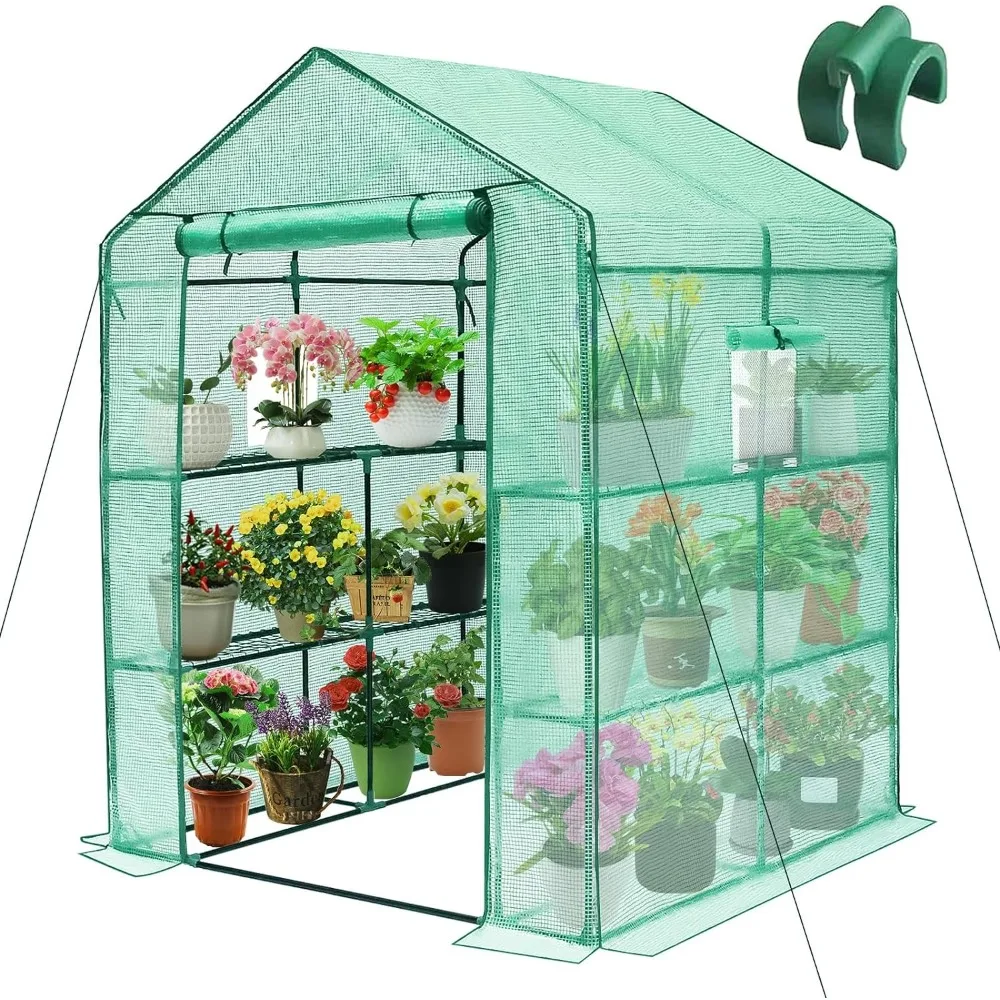 

Greenhouse, 56 x 56 x 75'' Greenhouses for Outdoors, Durable Green House Kit with Window, Thicken PE Cover, 3 Tiers 8 Shelves