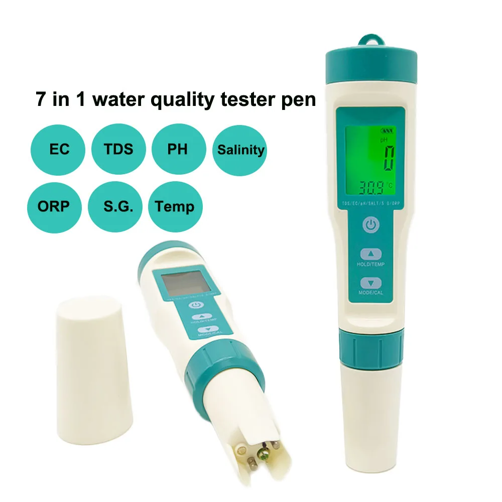 Imagem -02 - Lcd Backlight Água Qualidade Medidor Tester tipo de Caneta para Alimentação Agricultura Peixes Lagoa Salinidade ph Tds ce Orp sg Temp Ip67 em 1