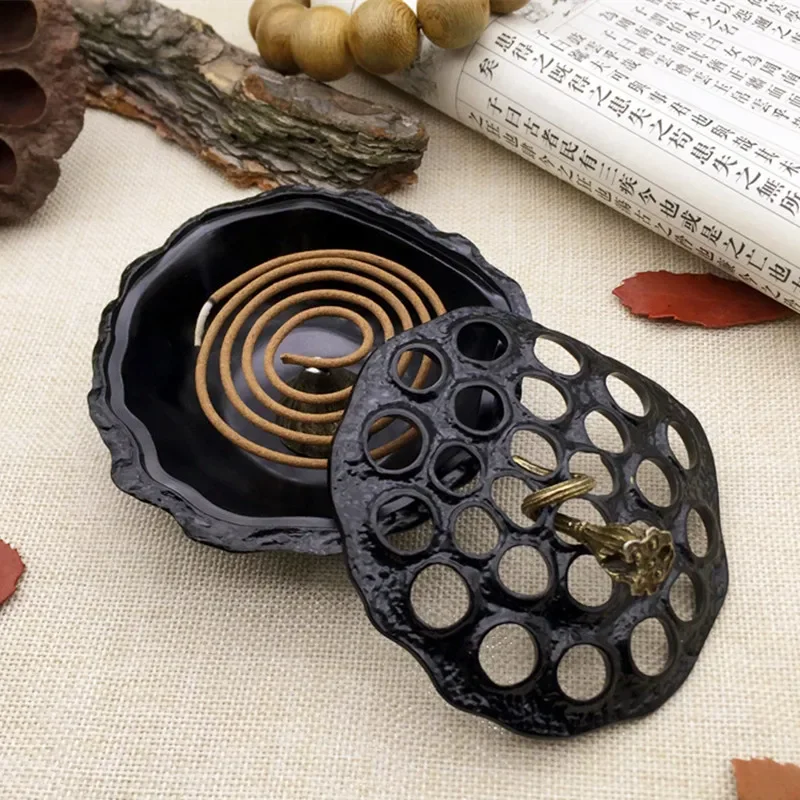 F Creative Copper Alloy Lotus Incense Burner Home Decor Handcrafts Coil Censer Holder Religious Articles Yoga Office Ornaments