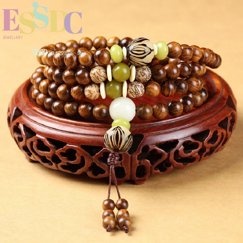 New Arrival Natural Hainan Yellow Rosewood 108 Mala Beads  Original Wooden Lotus Bracelet Women Ornaments Wholesale Yoga