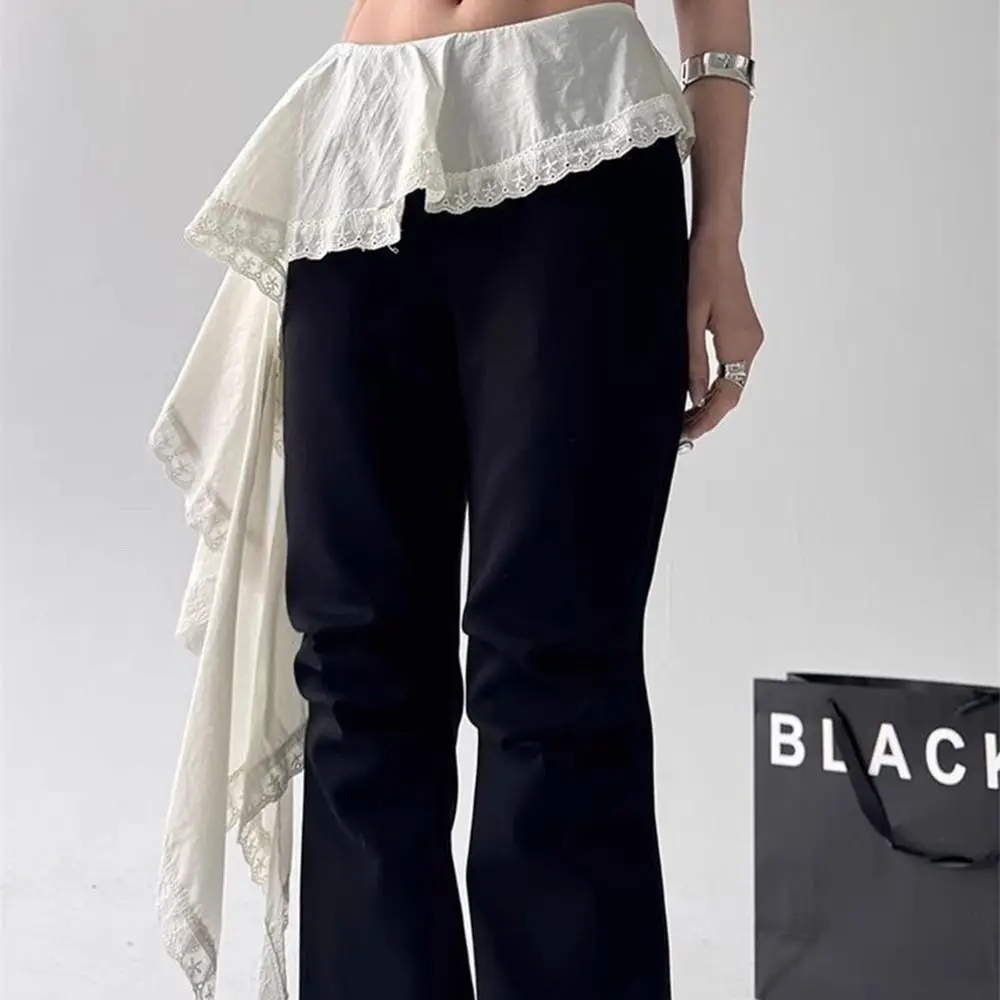 

Jeans Pants Decor Irregular Lace Mini Skirt Y2K Streetwear See Through Ruched Skirts Harajuku High Waist Lace Up Ruffles Skirt