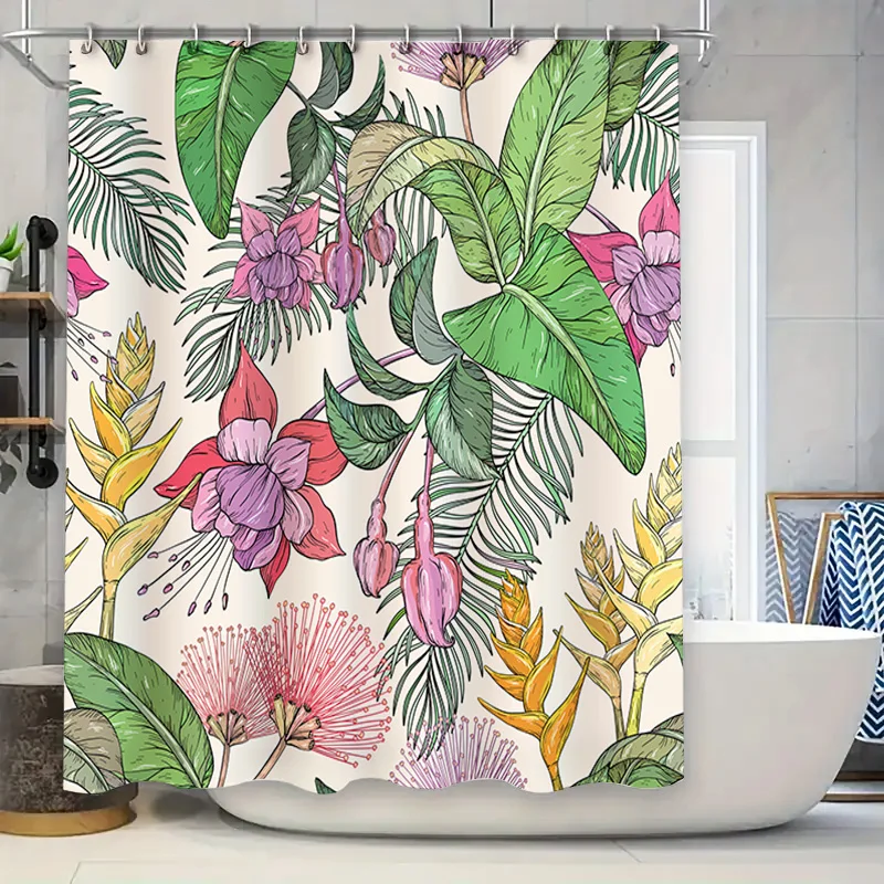 

Занавеска для ванной комнаты с цветочным зеленым дизайном