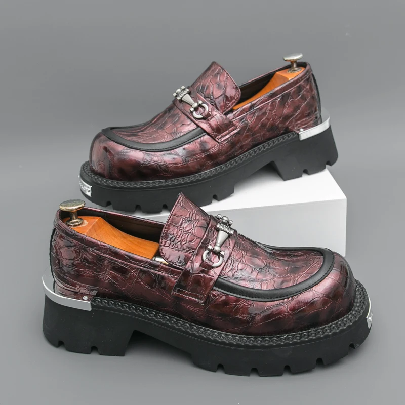 حذاء بدون كعب سميك للرجال، أنماط الموضة الكلاسيكية البريطانية، حفلة العمل، الشارع، بالإضافة إلى حجم الأحذية الجلدية لزيادة الارتفاع #1