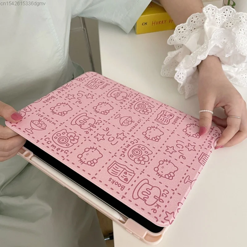 Sanrio Hello Kitty New Rotating Pink IPad Case Pro 2021 Ins Cartoon Cute Tablet Computer Air 5 Cover With Pen Slot Ipad Case Y2k