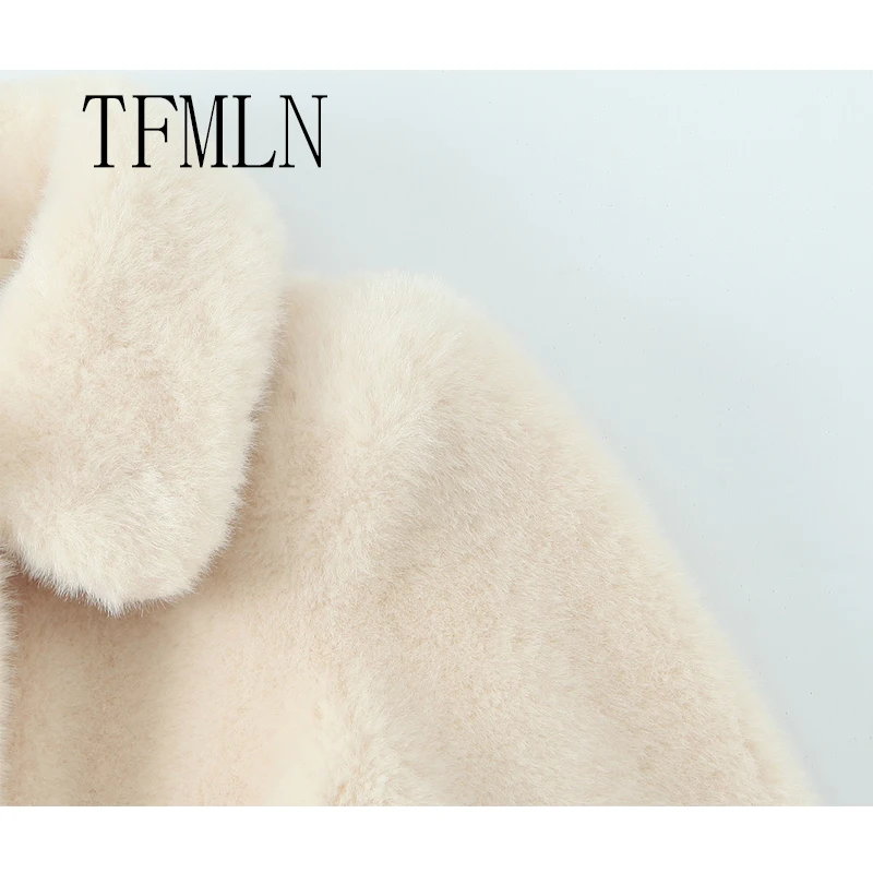 TFMLN سترات نسائية للخريف والشتاء برباط من الفرو الصناعي أنيقة وأنيقة غير رسمية معاطف شارع فاخرة دافئة #5