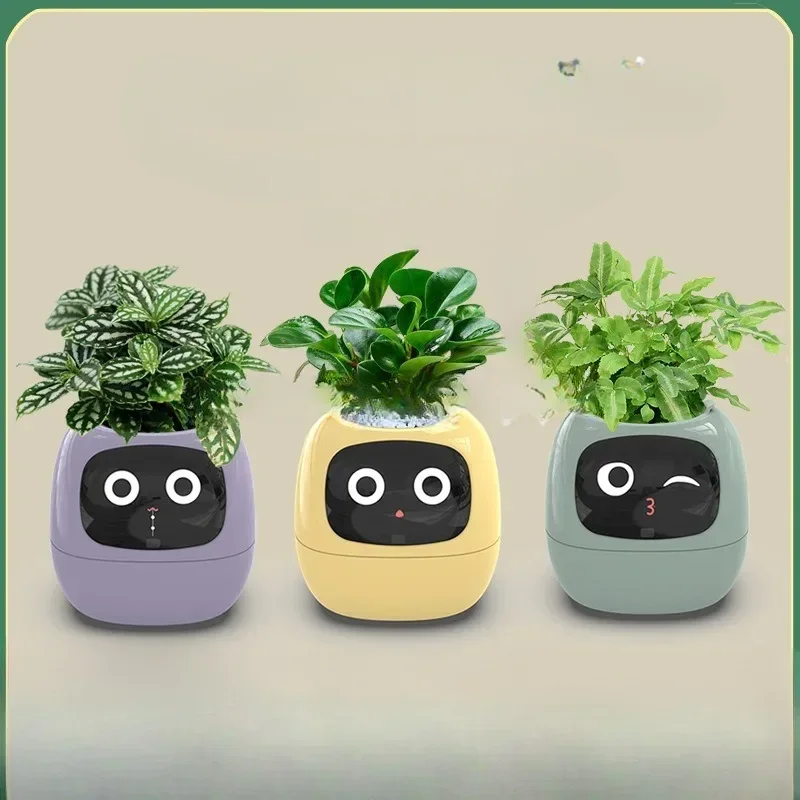 Intelligent Potted Ivy Desktop Green Plant Intelligent Cute Pet interaction Flower Pot Cartoon Expression Plant Emotions English