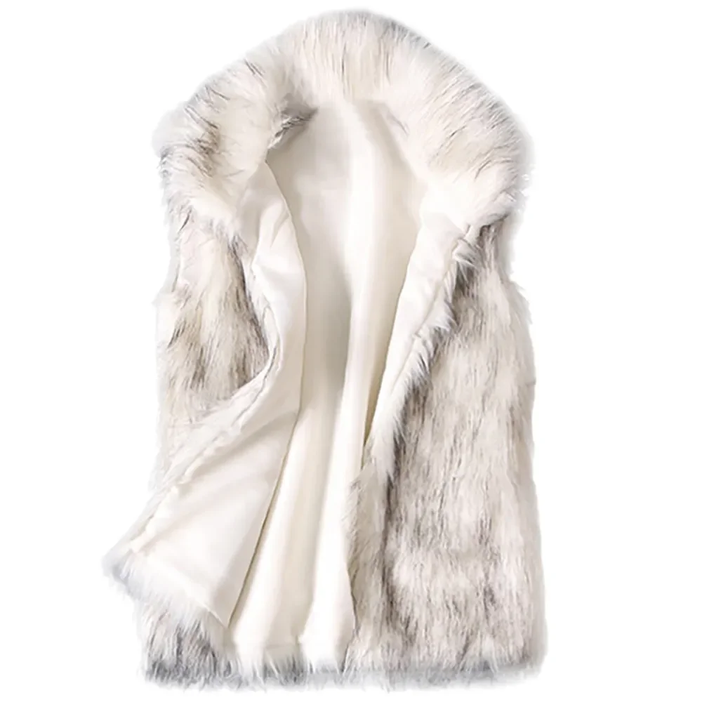 Fmxires 2025 New Winter Women's Vest Coat Wool Vest Faux Fur Vest Stand Collar Faux Fur Coat Vest Jacket Outdoor Windproof Coat