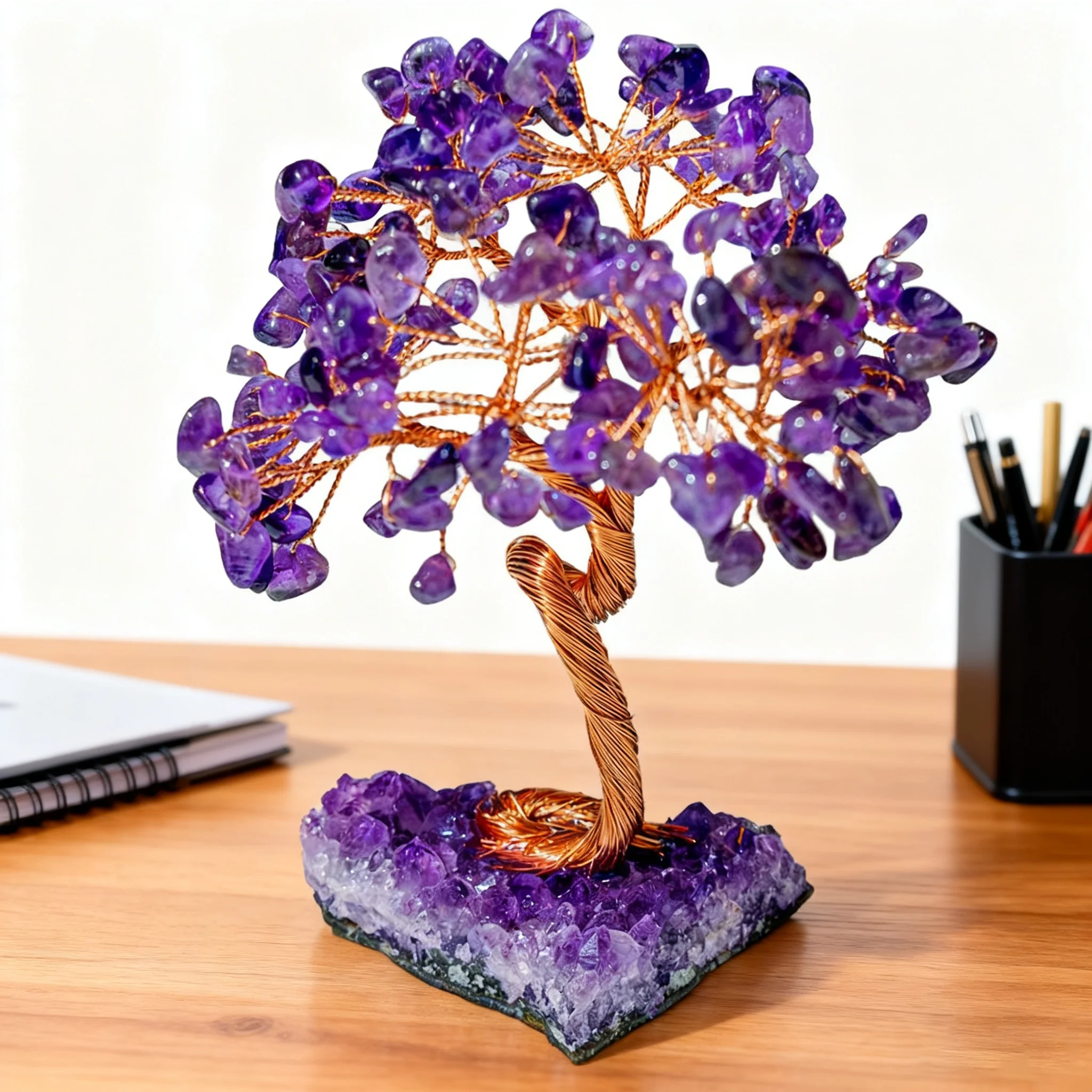 Amethyst Crystal Tree Wire Wrapped Natural Crystal Gravel Base Healing Stone Ornament Home Desk Living Room Tabletop Decoration