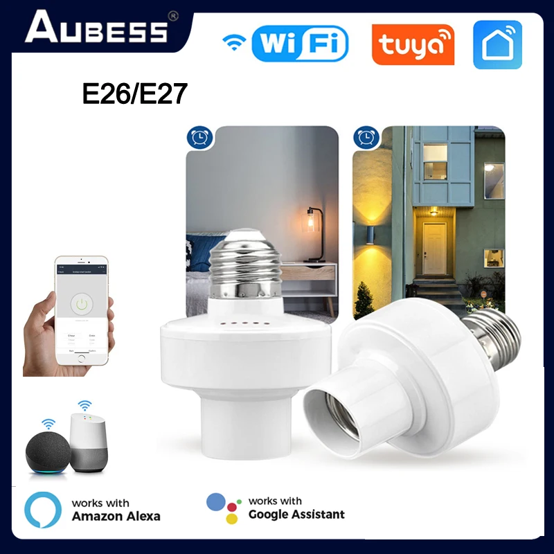 WiFi E27 E26 65-265V Smart Light Bulb Adapter Lamp Holder Base AC Smart Life/Tuya Wireless Voice Control With Alexa Google Home