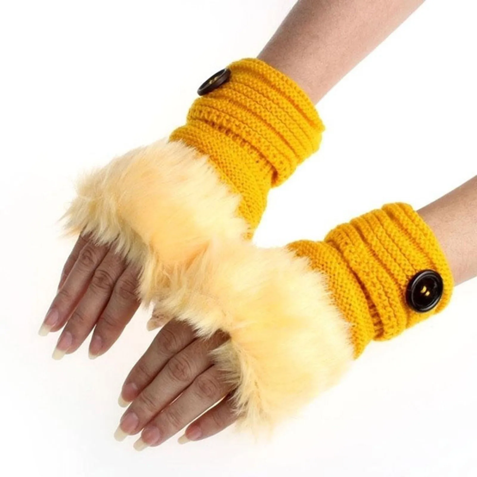 

Girl Warm Gloves Mittens Rabbit Winter Women Wrist Fingerless Plush Faux Gloves