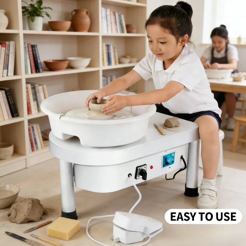 Electric Pottery Wheel with Foot Pedal 25cm Ceramic Clay Art Craft Forming Machine for School