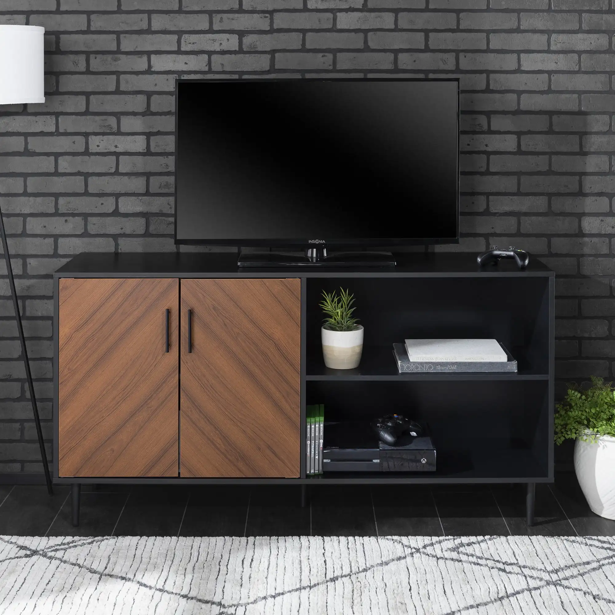 

Asymmetrical Bookmatch TV Stand for TVs up to 65", Black