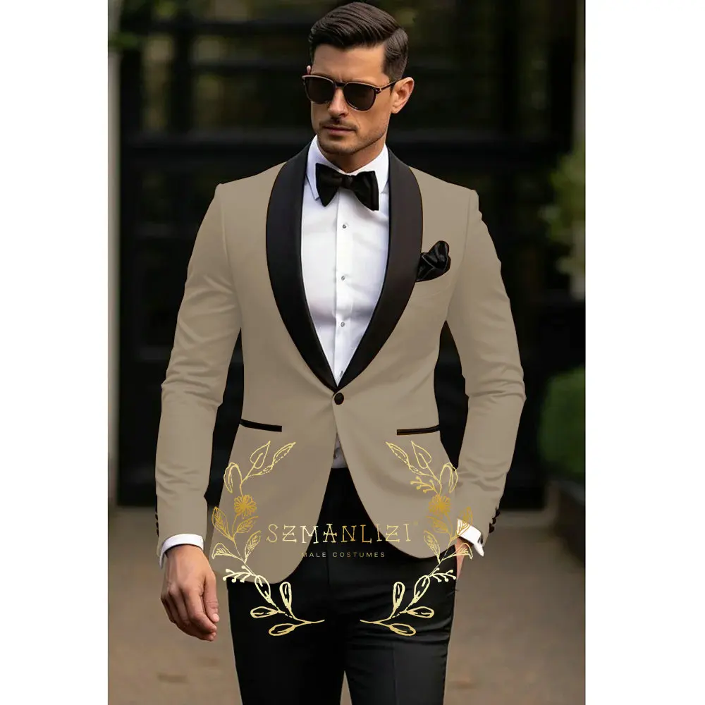 

Formal Men Suits Slim Fit Single Breasted Wedding Tuxedo For Groomsmen Shawl Lapel Male Party Dress Fashion Set Best Man Costume