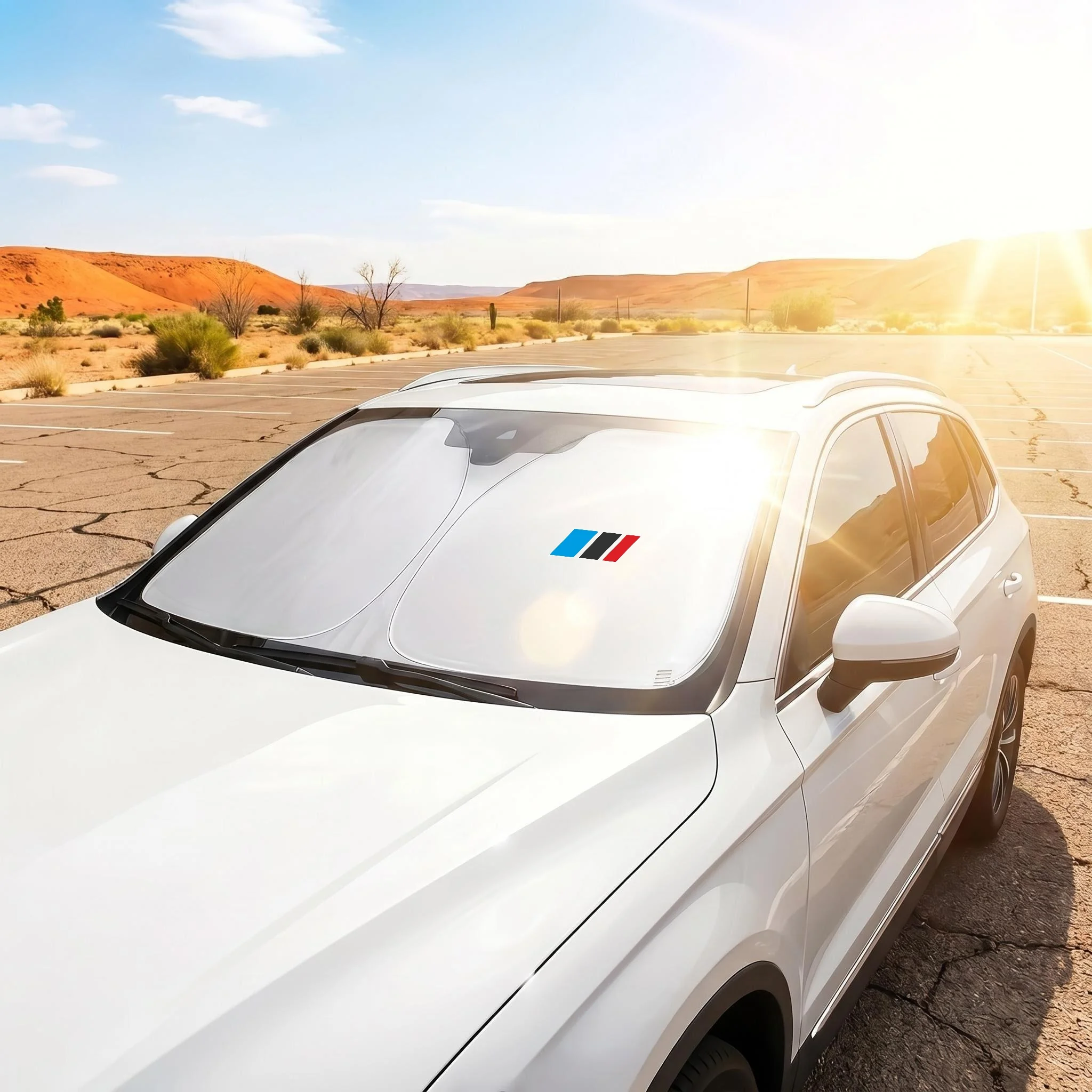 Blauer, schwarzer und roter dreifarbiger Auto-Sonnenschutz für die Frontscheibe, Sonnenschutz und Wärmeisolierung/Schattierung und Kühlung/P – Detail 8