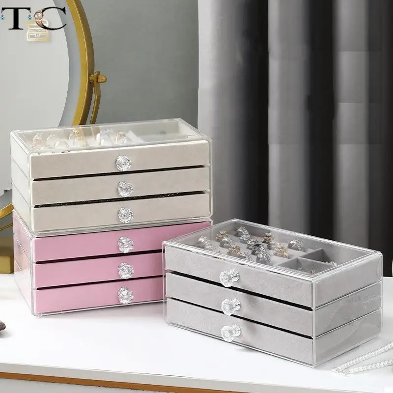 Acrylic Jewelry Storage Box Anti-Oxidation Earrings Jewelry Box Necklace Pendant Ring Flannelette Dust Box