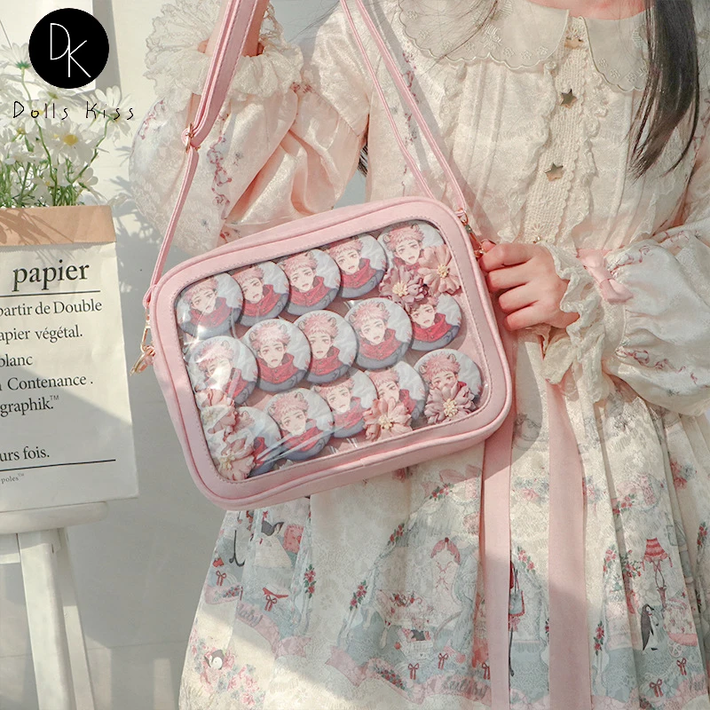 Bolso clásico Ita para mujer, bolsa de mensajero de bolsillo de PVC transparente JK Sweet Lolita, bolso de hombro y billetera de gelatina para niña, insignia