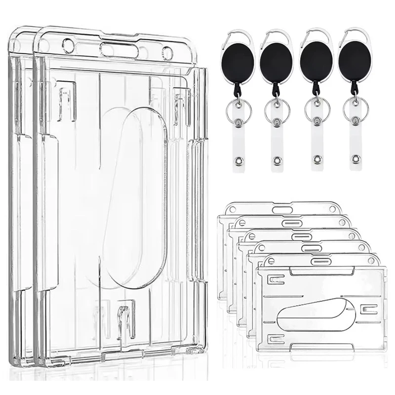 

Transparent Badge Holder Exhibition ID Card Cover Case NameTag Badge Reel Keychain Hold 2 Cards Organizer Working Permit Sleeve