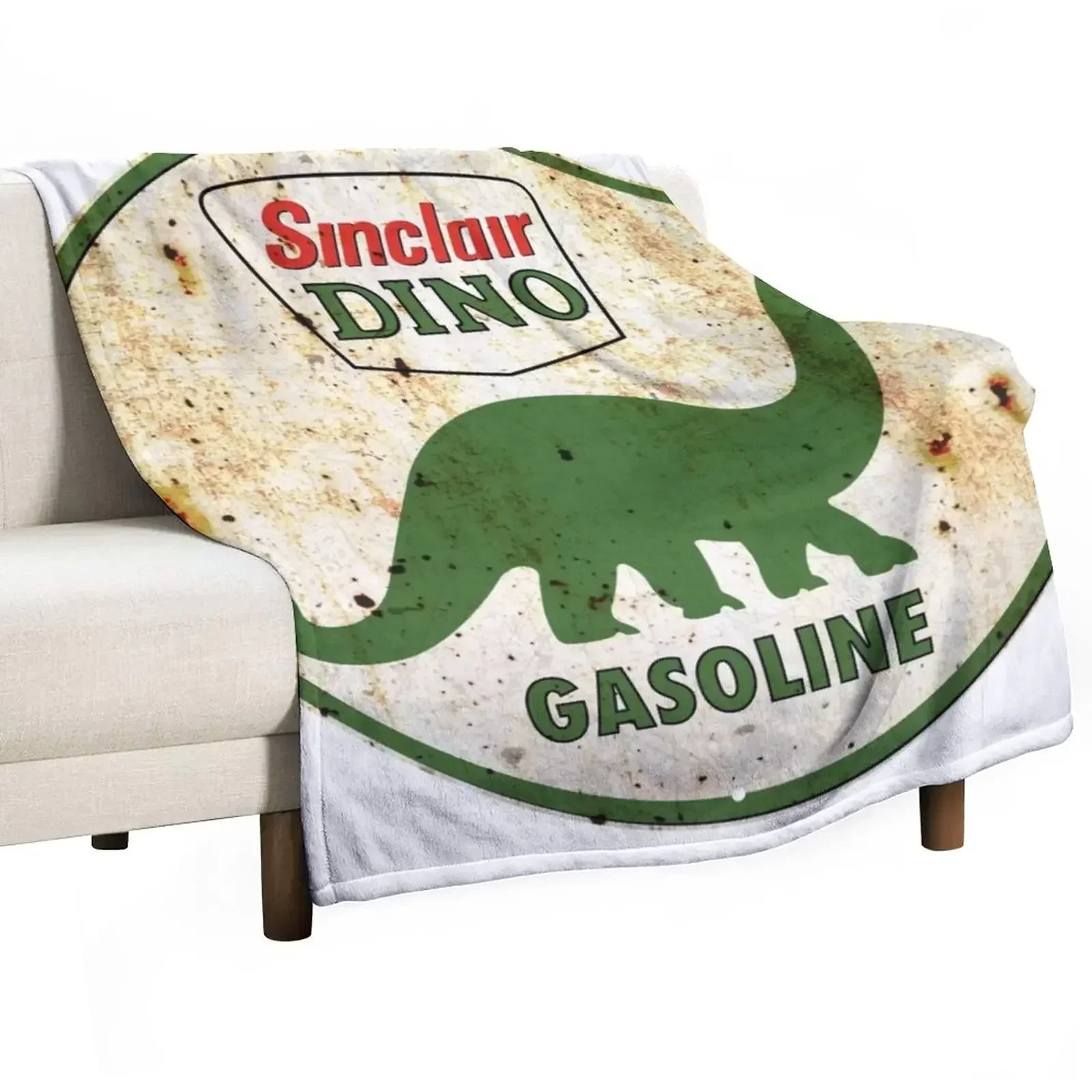 Vintage Sinclair DINO Gasoline Service Station Sign Throw Blanket Soft Big Custom Blankets