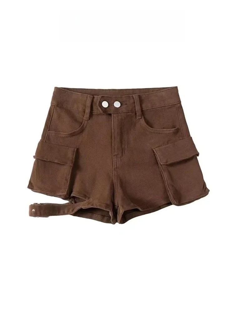 

Джинсовые брюки American High Street Vibe Hot Girl, женские весенне-летние дизайнерские широкие брюки Utili с поясом и высокой талией