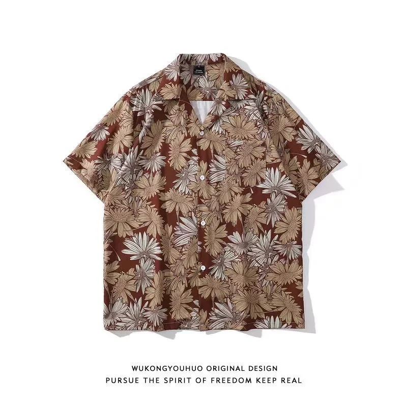 Casual Flower Print Shirt Men's Fashion Beach Vacation Style Loose Short Sleeves Lapel Cardigan Shirts Female Spring Summer New