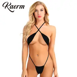 Woman's Solid Color One Piece Sling Shoot Monokini Halter Y Back Thong Mircro Bikini Extrem Brazil Swimsuit Sunbathing Suit